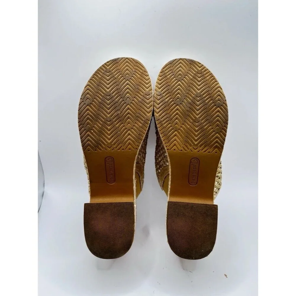 Baretraps Womens Size 7 Gold Metallic Platform Sandals Woven Boho 3” Heel